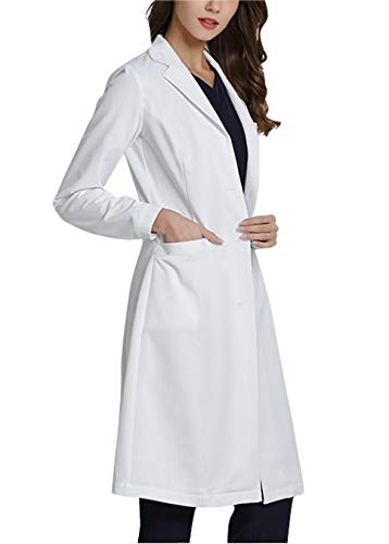WWOO Bata de Laboratorio Mujer Blanco Bata de Médico Uniforme Sanitario Ropa de Trabajo Actualización de la Tela Delgado S