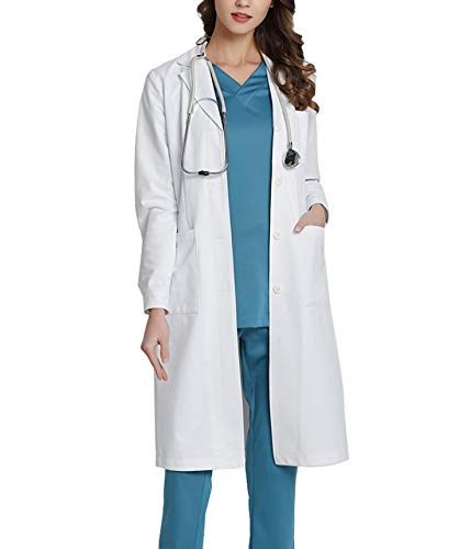 WWOO Bata de Laboratorio Mujer Blanco Bata de Médico Uniforme Sanitario Ropa de Trabajo Actualización de la Tela Delgado S