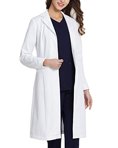WWOO Bata de Laboratorio Mujer Blanco Bata de Médico Uniforme Sanitario Ropa de Trabajo Actualización de la Tela Delgado S