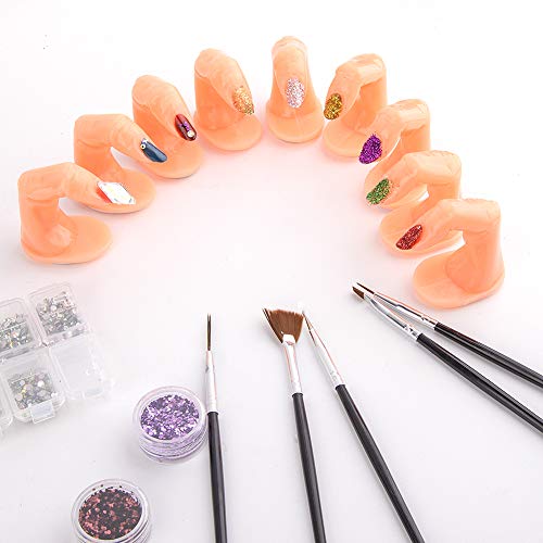 WXJ13 - Kit de 10 dedos con uñas, manos y brochas para práctica de manicura