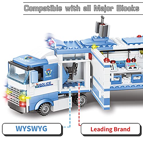 WYSWYG City Police Toy Building Blocks, 1042 Piezas 8 en 1 Comisaría de policía con Coche de policía y helicóptero, Juego de Bloques de construcción compatibles (Azul)