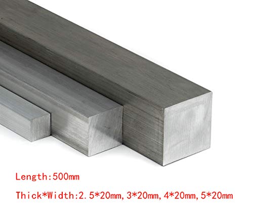 Wzwwjs Cuadrado de Aluminio extruido Barra Maciza de Bar, Largo: 500 mm, Grueso * Anchura: 20 mm * 2.5, 3 * 20 mm, 20 mm 4 *, 5 * 20mm,Thick * Width:4 * 20mm