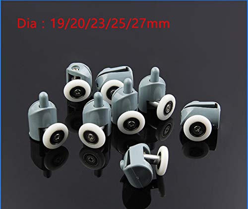 X-BAOFU, 8pcs Diameter20 / 23/25/27 mm Ducha Rodillos de la Puerta/Corredores/Ruedas Ducha Polea reemplazo 4top + 4bottom (Color : Gris, tamaño : 23mm)