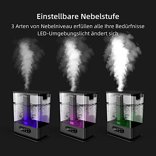 XAXAZON Humidificador Aceites Esenciales Ultrasónico 6L, Humedad Ajustable, Dos Boquillas de Vapor Giratorias 360°, Modo de Sueño, Temporizador de 12 Horas, 40-70 Metros Cuadrados (JS06)