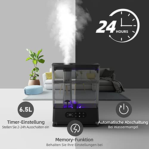 XAXAZON Humidificador Aceites Esenciales Ultrasónico 6L, Humedad Ajustable, Dos Boquillas de Vapor Giratorias 360°, Modo de Sueño, Temporizador de 12 Horas, 40-70 Metros Cuadrados (JS06)