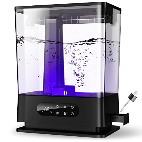 XAXAZON Humidificador Aceites Esenciales Ultrasónico 6L, Humedad Ajustable, Dos Boquillas de Vapor Giratorias 360°, Modo de Sueño, Temporizador de 12 Horas, 40-70 Metros Cuadrados (JS06)