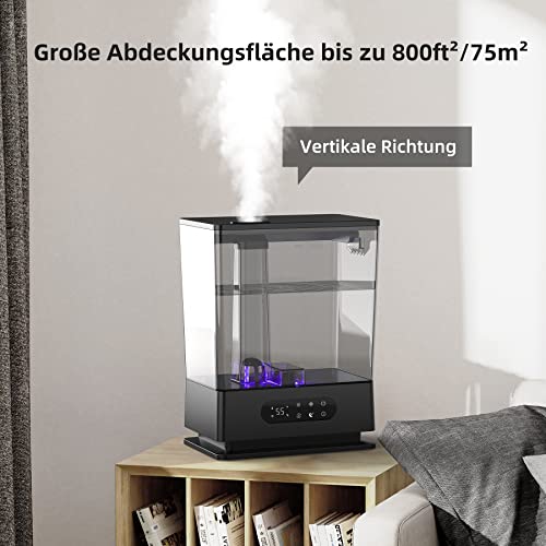XAXAZON Humidificador Aceites Esenciales Ultrasónico 6L, Humedad Ajustable, Dos Boquillas de Vapor Giratorias 360°, Modo de Sueño, Temporizador de 12 Horas, 40-70 Metros Cuadrados (JS06)