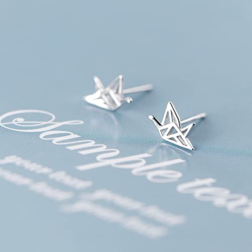 XIAOHUISP Pendientes para Mujer Diseño Simple Mil Papel Grúa Pendientes Mujeres 925 Silver Bird Jewelry Damas Fiesta Pendientes Pendientes de Banquete Aretes