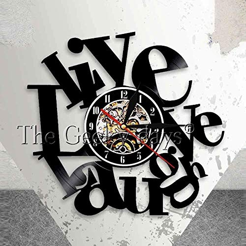 xiaoxong658 Reloj De Pared De Vinilo Live Laughing Love Citas Inspiradoras Artista De La Pared Decoración del Hogar Reloj De Pared Disco De Vinilo Vintage Reloj De Pared Life Attitude Gift Ideas
