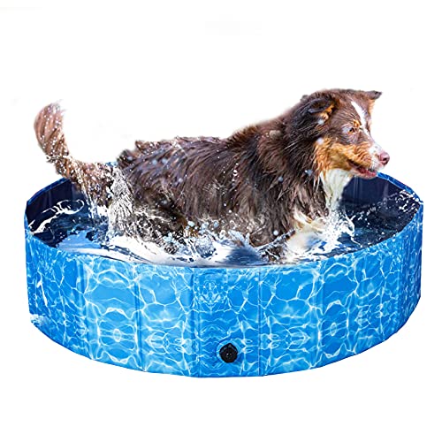 XIAPIA Piscina Perros Plegable, Piscina Mascotas Bañera Plegable con Suelo Aantideslizante y Resistente Tablero de Fibra de Madera para Perros Gatos Niños, 120cm*30cm