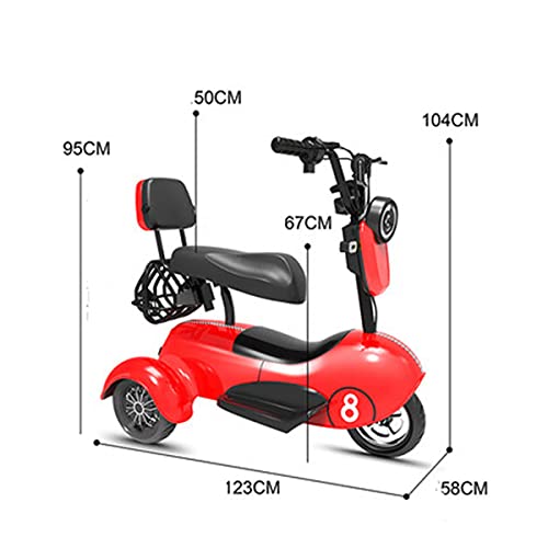 XINTONGSPP Triciclo eléctrico, Sencilla/biplaza/portátil Multifuncional cómodo y Resistente al Desgaste Mini Scooter eléctrico, Adulto Uso al Aire Libre/Necesidades diarias de la Oficina,Rojo