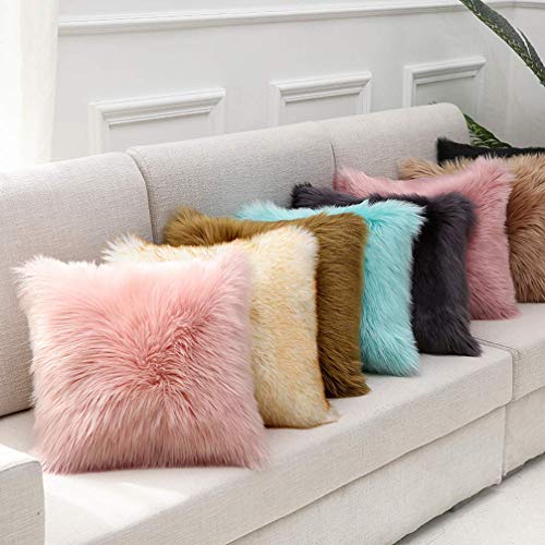 XINYUKEJI Ornamentales Fundas de Almohada Decorativa Cojín Cordero Piel sintética Pelo Largo Almohada de imitación, sofá Cuddly Cojín de (Azul Cielo)