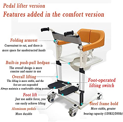 XJJY Silla Baño Inquietud Discapacitados, Silla Ducha De Rodadura Multifuncional Elevación Pacientes Silla Ruedas Ancianos Ascensor Pacientes Multifunción,Mechanical Version