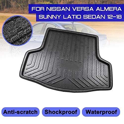 XMEIFEITS Colchonetas personalizadas For Nissan Almera Versa Sedan Sunny Latio 2012-2018 posterior del coche del cargador del tronco a prueba de agua tapetes de alfombras anti barro bandeja de carga d