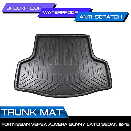 XMEIFEITS Colchonetas personalizadas For Nissan Almera Versa Sedan Sunny Latio 2012-2018 posterior del coche del cargador del tronco a prueba de agua tapetes de alfombras anti barro bandeja de carga d