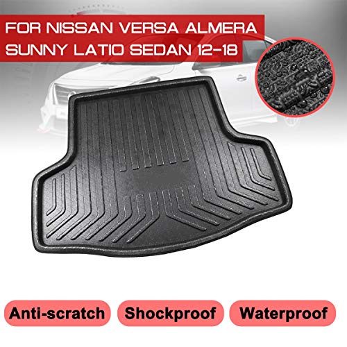 XMEIFEITS Colchonetas personalizadas For Nissan Almera Versa Sedan Sunny Latio 2012-2018 posterior del coche del cargador del tronco a prueba de agua tapetes de alfombras anti barro bandeja de carga d