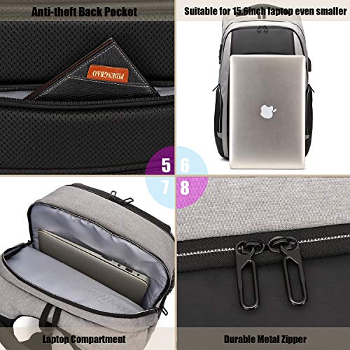 Xnuoyo Mochila Antirrobo de Portátil, 15,6 Pulgada Mochila Ordenador Portatil Resistente al Agua con el Puerto de Carga y Auriculares USB para Hombre Mujer Oficina Trabajo Diario Negocio, Gris
