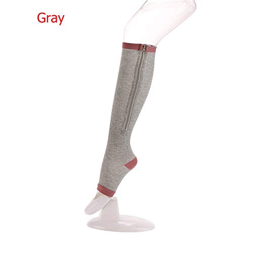 XUPHINX Cremallera médica 15-20 mmHg Compresión Calcetines hasta la Rodilla Soporte Firme Medias graduadas de Venas varicosas para Enfermeras hinchadas Recuperación del Embarazo,Gris L/XL