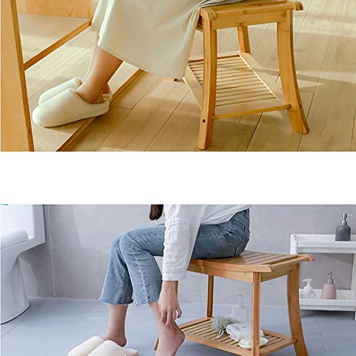 XXIOJUN Taburete con Asiento De Madera, Reposapiés, Taburete De Afeitar con Pies Antideslizantes, Estante De Almacenamiento para Toalla De Champú, Funciona En El Baño/Sala De Estar/Dormitorio/Ja