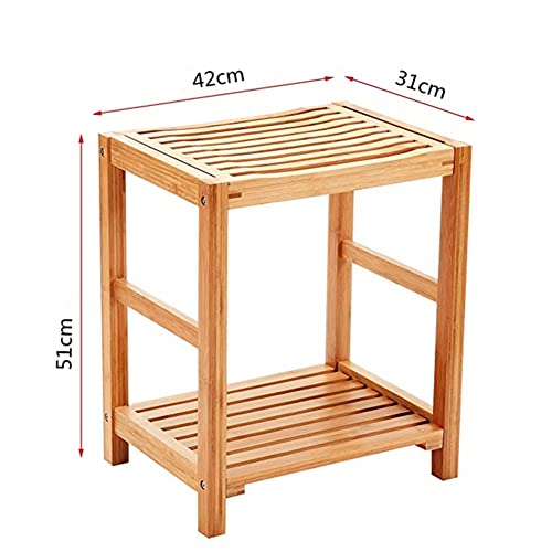 XXIOJUN Taburete con Asiento De Madera, Reposapiés, Taburete De Afeitar con Pies Antideslizantes, Estante De Almacenamiento para Toalla De Champú, Funciona En El Baño/Sala De Estar/Dormitorio/Ja