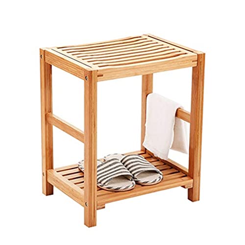 XXIOJUN Taburete con Asiento De Madera, Reposapiés, Taburete De Afeitar con Pies Antideslizantes, Estante De Almacenamiento para Toalla De Champú, Funciona En El Baño/Sala De Estar/Dormitorio/Ja