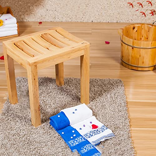 XXIOJUN Taburete para Baño Taburete De Madera Maciza Taburete De Ducha Impermeable Antideslizante, Estable Y Duradero Utilizado para El Baño (Color : Natural, Tamaño : 42x34x45cm)