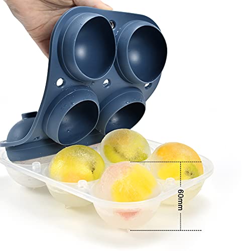 XXL Cubitera hielo hielera silicona, Bandeja de Hielo hieleras cubitos Molde para Hielo con tapa sin BPA con 6 Redondos Bolas de Hielo para Congelar Cola, Cócteles, Whisky y Vino