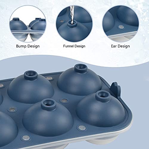 XXL Cubitera hielo hielera silicona, Bandeja de Hielo hieleras cubitos Molde para Hielo con tapa sin BPA con 6 Redondos Bolas de Hielo para Congelar Cola, Cócteles, Whisky y Vino