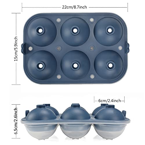 XXL Cubitera hielo hielera silicona, Bandeja de Hielo hieleras cubitos Molde para Hielo con tapa sin BPA con 6 Redondos Bolas de Hielo para Congelar Cola, Cócteles, Whisky y Vino