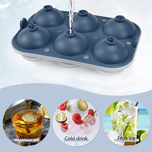 XXL Cubitera hielo hielera silicona, Bandeja de Hielo hieleras cubitos Molde para Hielo con tapa sin BPA con 6 Redondos Bolas de Hielo para Congelar Cola, Cócteles, Whisky y Vino