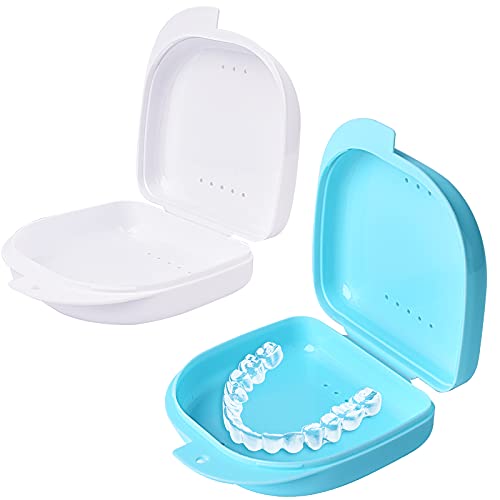 Y-Kelin 2 PCS Retenedor de ortodoncia Contenedor Retenedor Caja de dentadura parcial (Azul claro + blanco)