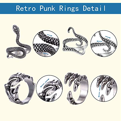 YADOCA 9 Piezas Anillos de Punk Vintage Anillo Mujer Hombre Ajustable Pulpo Dragón Serpiente Gótico Anillo
