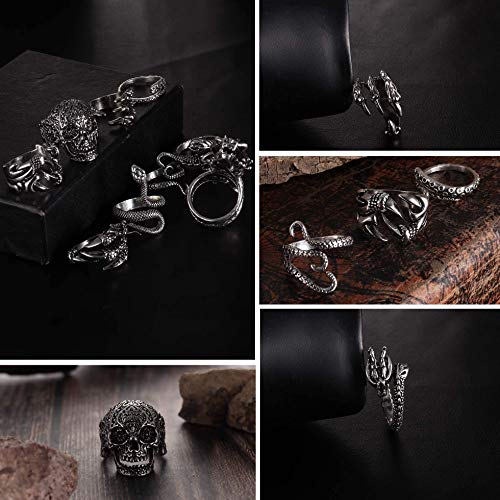 YADOCA 9 Piezas Anillos de Punk Vintage Anillo Mujer Hombre Ajustable Pulpo Dragón Serpiente Gótico Anillo