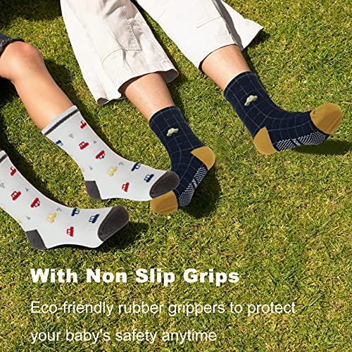 Yafane 12 Pares de Calcetines Antideslizantes para Niños Pequeños Algodón Lindo con Puños Calcetines Antideslizantes para Bebés (Color B, 0-1 años)