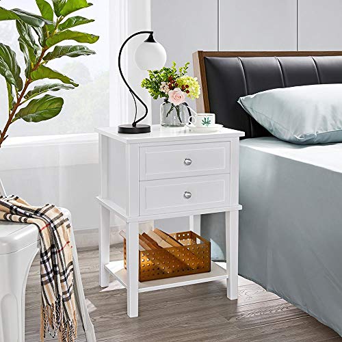 Yaheetech 2pcs Mesitas de Noche con 2 Cajones 45x35x60cm Mesilla de Noche Vintage Mesa Auxiliar Blanco para Sofá Dormitorio Sala de Estar
