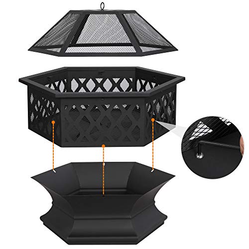 Yaheetech Brasero Exterior Leña Brasero Jardin Hexagonal Estufas para Terrazas Chimenea Portátil Grande 61x61x62cm