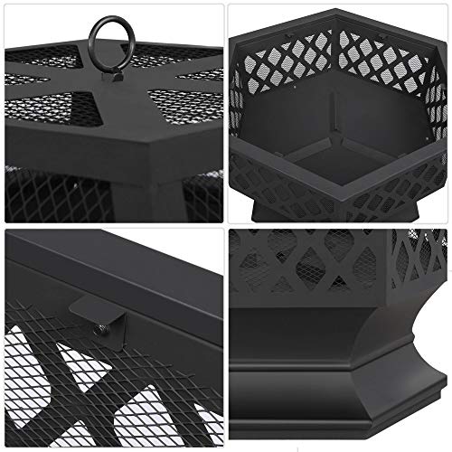 Yaheetech Brasero Exterior Leña Brasero Jardin Hexagonal Estufas para Terrazas Chimenea Portátil Grande 61x61x62cm