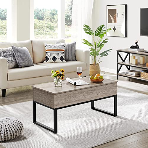 Yaheetech Mesa de Centro Elevable y Extensible Mesa de Café Rustica de Madera Maciza Mesa Auxiliar Salón Mueble con Cajón Gris Claro