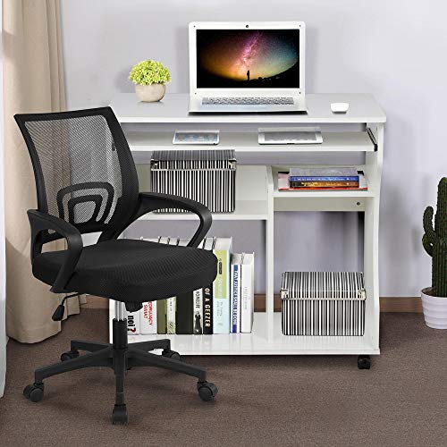 Yaheetech Mesa Escritorio con Ruedas Mesa de Oficina con Bandeja Extraíble Blanca 80x48x76 cm Escritorio Ordenador ​con Cajones para PC Impresora Despacho Estudio Blanco