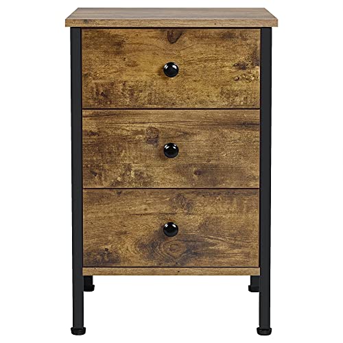 Yaheetech Mesita de Noche con 3 Cajones 40x40x61cm Mesillas de Noche de Estilo Industrial Mesa Auxiliar de Madera para Dormitorio