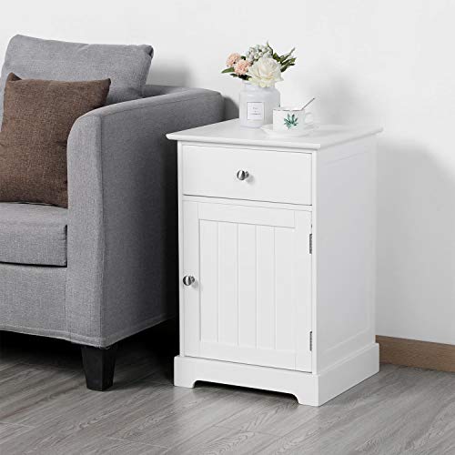 Yaheetech Mesitas de Noche Blancas con Cajón 35x40x60cm Mesilla Auxiliar Moderno Mesa Lateral para Dormitorio Salón Sala de Estar Armario
