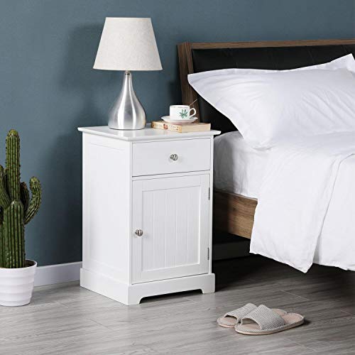 Yaheetech Mesitas de Noche Blancas con Cajón 35x40x60cm Mesilla Auxiliar Moderno Mesa Lateral para Dormitorio Salón Sala de Estar Armario