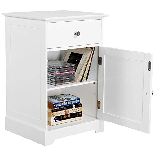 Yaheetech Mesitas de Noche Blancas con Cajón 35x40x60cm Mesilla Auxiliar Moderno Mesa Lateral para Dormitorio Salón Sala de Estar Armario