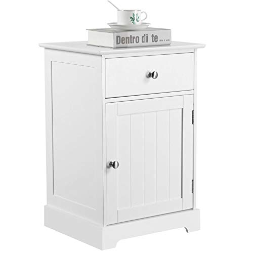 Yaheetech Mesitas de Noche Blancas con Cajón 35x40x60cm Mesilla Auxiliar Moderno Mesa Lateral para Dormitorio Salón Sala de Estar Armario