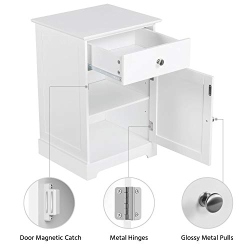 Yaheetech Mesitas de Noche Blancas con Cajón 35x40x60cm Mesilla Auxiliar Moderno Mesa Lateral para Dormitorio Salón Sala de Estar Armario