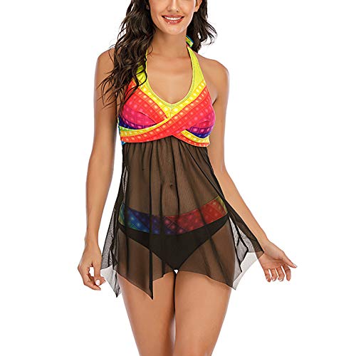 YANFANG Bikini de Pierna de Corte Alto con Cordones y Estampado Sexy de Mujer, Traje de baño de Dos Piezas 3XL,Red