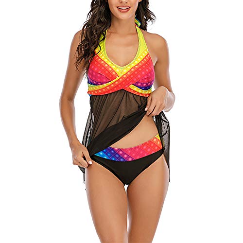 YANFANG Bikini de Pierna de Corte Alto con Cordones y Estampado Sexy de Mujer, Traje de baño de Dos Piezas 3XL,Red