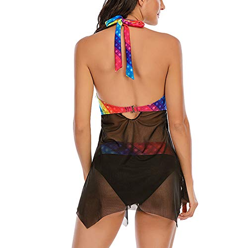 YANFANG Bikini de Pierna de Corte Alto con Cordones y Estampado Sexy de Mujer, Traje de baño de Dos Piezas 3XL,Red