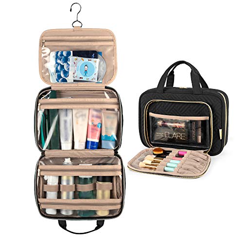 YARWO Bolsa de Aseo, Bolsa de Baño, Neceser Viaje para Hombre y Mujer, Neceser Viaje Colgar, Negro. (Sola Bolsa)