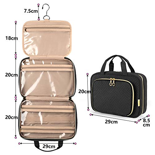 YARWO Bolsa de Aseo, Bolsa de Baño, Neceser Viaje para Hombre y Mujer, Neceser Viaje Colgar, Negro. (Sola Bolsa)